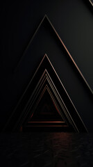 Dark Abstract Triangular Tunnel with Metallic Edges and Minimal Lighting, Generative AI