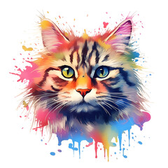 A Siberian cat, an icon, a female individual, a close-up portrait of an animal. Illustration, AI generation.