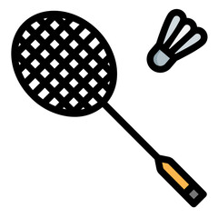  Badminton, Sport, Racket, Shuttlecock, Competition Icon, Filled Line style icon vector illustration, Suitable for website, mobile app, print, presentation, infographic and any other project.