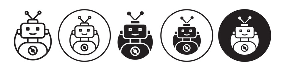 Robot Icon. Artificial chat bot head symbol. flat outline of android robotic humanoid automatic futuristic machine. Vector set of cyberspace technology with engineering . Logo sign of sci fi ai