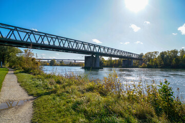 Bridge in steel construction for railway over the Danube in Sinzing ,Regensburg