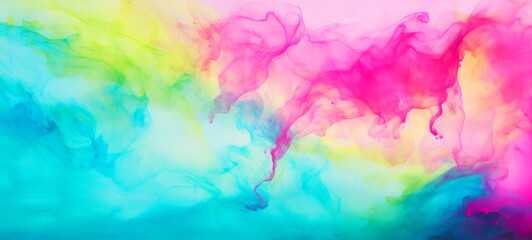 Fototapeta na wymiar Abstract watercolor paint background illustration - Neon pink blue yellow color with liquid fluid marbled paper texture banner painting texture