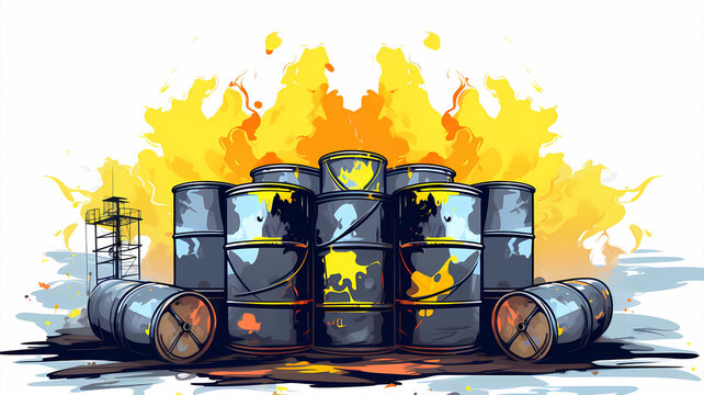 hand drawn cartoon biochemical weapon industrial waste oil drum illustration
