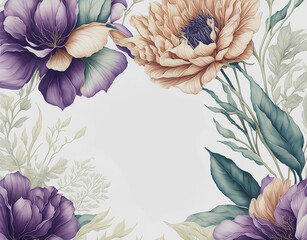 Template for invatation with  flowers and white background. AI