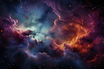 Abstract illustration, Colorful space galaxy cloud nebula. Stary night cosmos. Universe science astronomy. Supernova background wallpaper. Contrasting heaven and hell concept art