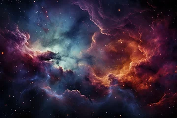 Deurstickers Heelal Abstract illustration, Colorful space galaxy cloud nebula. Stary night cosmos. Universe science astronomy. Supernova background wallpaper. Contrasting heaven and hell concept art