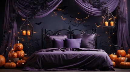 Halloween bedroom with 3D background