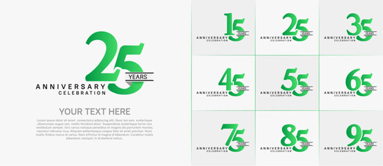 set of anniversary logo with green number and white ribbon can be use for celebration