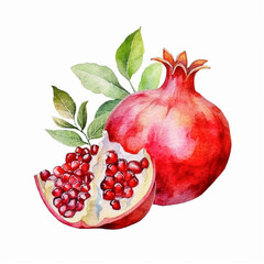 Watercolour Collection { No1 } Handmade Pomegranate Bio Products Made on Eco Farm: Pomegranates, Seamless Patter, Pomegranate Branch, Lemonade, Leaves, Circle & Heart Wreath, Isolated White Background