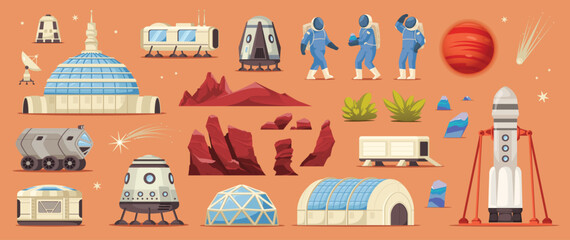 Mars Colonization Icon Set © Macrovector