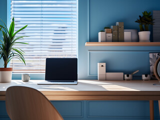 Classic blue office exuding tranquil vibes. AI generative.