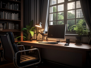 Timeless classic office offering a refined ambiance. AI generative.