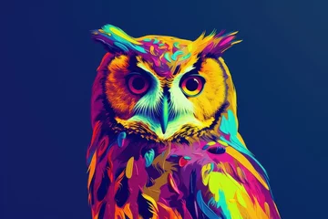 Poster pop art of an owl, colorful portrait of an owl © PixelDreamer