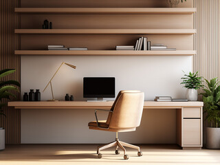 Timeless minimalism office featuring simple decor. AI generative.