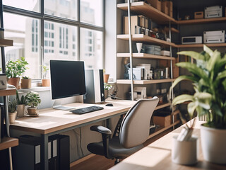 Fototapeta premium Modern office with clean lines. AI generative.