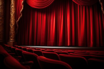 Empty theatre with red curtains. Generative Ai