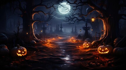 Halloween background with pumpkin at night 