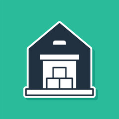 Blue Warehouse icon isolated on green background. Vector