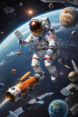 Fototapeta premium Dynamic and visually engaging scene depicting a modern-day space race involving various countries