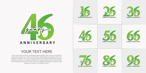 set of anniversary logo with green number and black handwriting text can be use for celebration