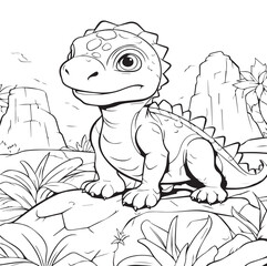 coloring page for kids tiny dinosaurs