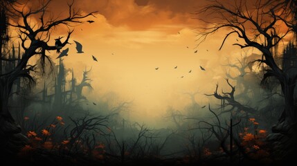 Sunset in the forest halloween