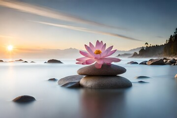 zen stones and flower