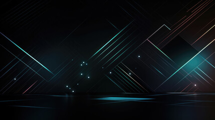 Dark Futuristic Background with Glowing Geometric Lines and Light Particles, Generative AI