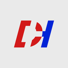 DH brand name initial letters icon. DH monogram with red and blue.