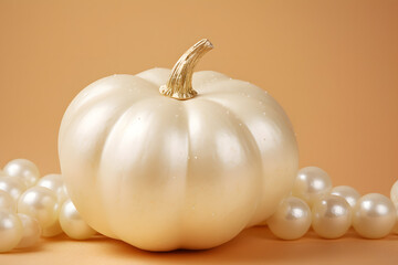 Pumpkin with Pearls on pastel background