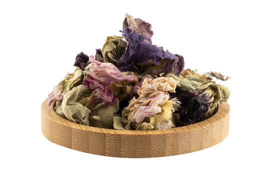 alcea pallida (hatmi cicegi) in a wooden bowl