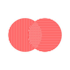 two red circles overlapped each other vector icon.