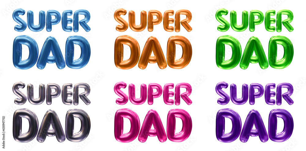 Poster set of super dad text isolated on transparent background in 3d rendering for fathers day concept.