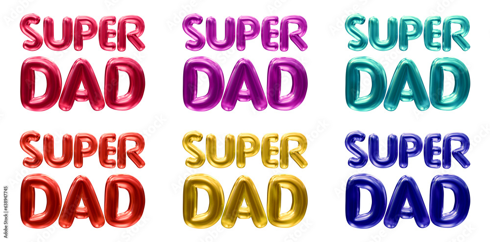 Poster set of super dad text isolated on transparent background in 3d rendering for fathers day concept.