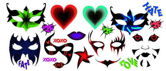 Set freaky punk type hip set of masks design set vector isolated elements 