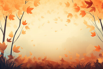 Naklejka na ściany i meble Autumn Serenade, Illustration of Falling Orange Leaves in a Tranquil Background