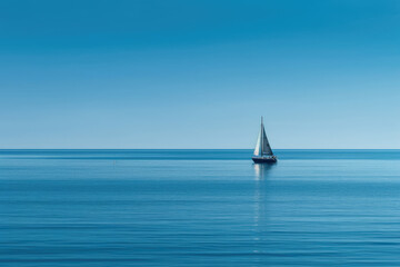 Obraz premium Sailing Adventure: Isolated Sailboat on Blue Water and Sky, Generative AI