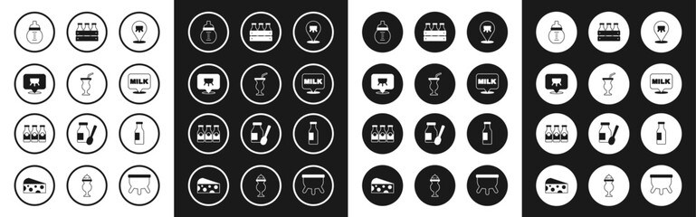 Set Udder, Milkshake, Baby milk in bottle, Lettering, Bottled wooden box, with and icon. Vector