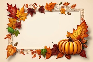 Naklejka na ściany i meble Thanksgiving autumn frame with pumpkins ai generative image