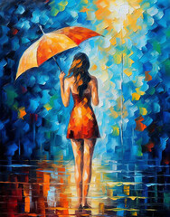 A woman holding an umbrella in a beautiful painting
