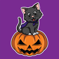 artwork illustration and t shirt design 
cat with halloween pumpkin  cute character