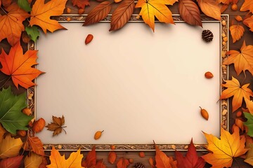 Thanksgiving autumn leaves on a wooden background border ai generative image