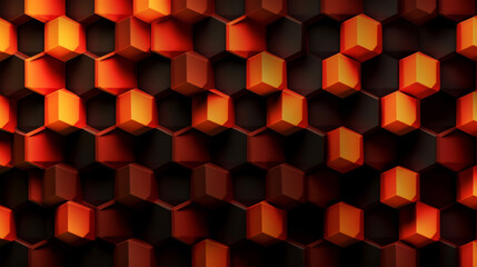 Illustration of an abstract cyberpunk-inspired background with vibrant orange and red cubes