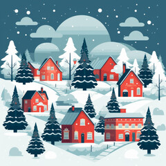 Fototapeta na wymiar A winter wonderland with snow-covered houses and trees - Magical Winter Scene