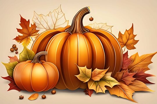 Thanksgiving pumpkin and autumn leaves ai generative image