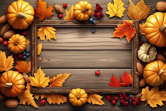 Thanksgiving background autumn leaves and pumpkins ai generative image
