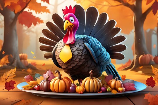 Thanksgiving turkey bird cartoon illustration ai generative image