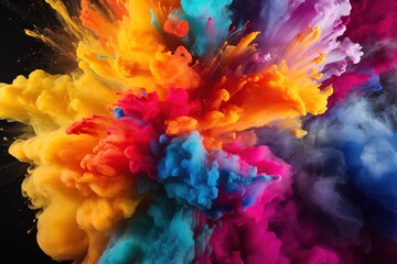 Fototapeta premium Colourful explosion of different colours exploding from the canvas