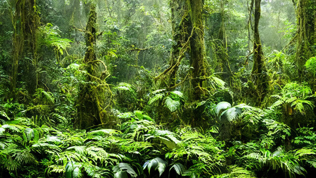 Illustration of a green dense rainforest created by AI