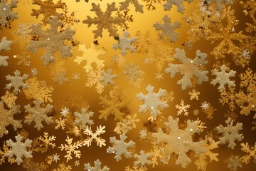 Golden Christmas background with snowflakes

